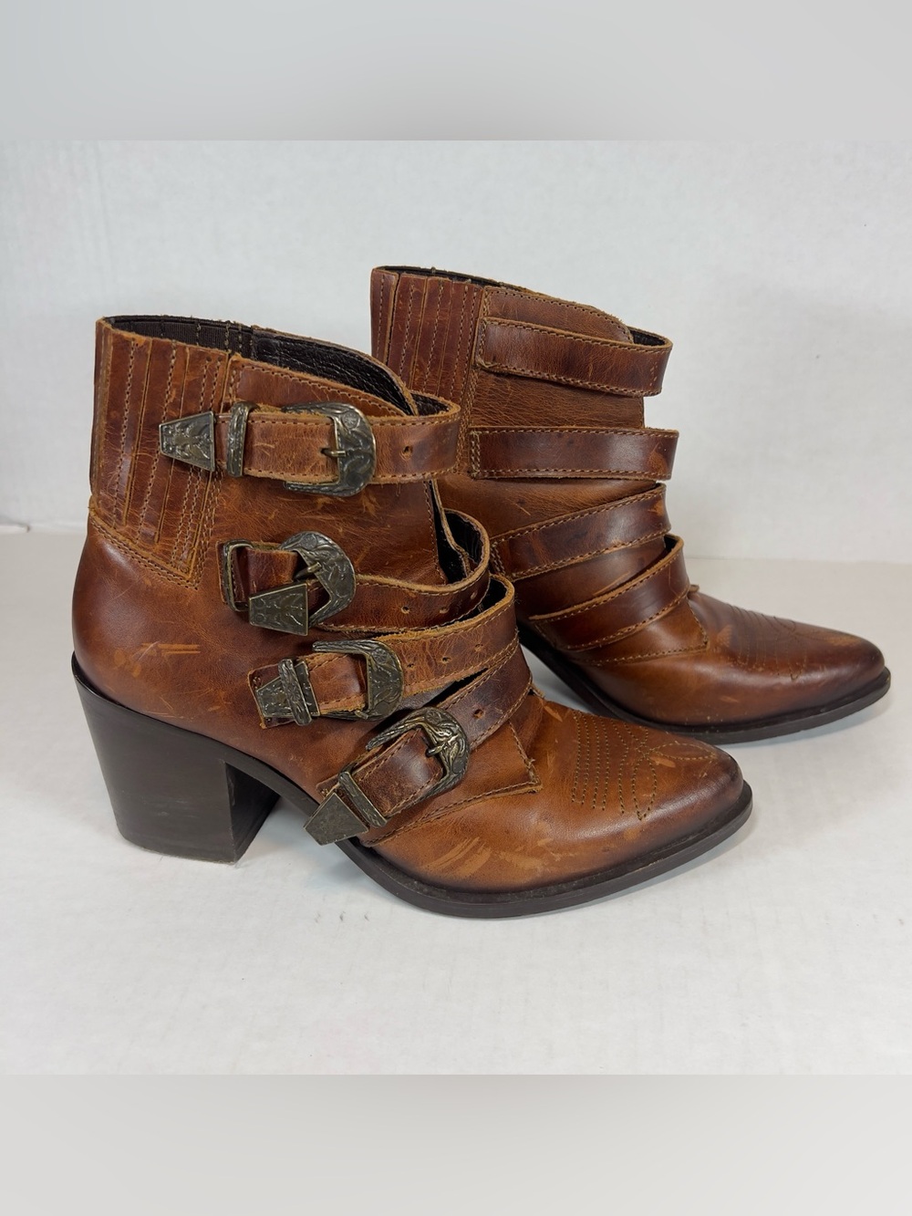 Steve Madden Prairie Leather Buckle Boots - Brown, Size 7